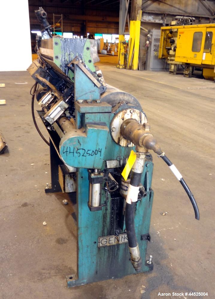 Used Genik Knife-Over-Roll Coater. 12" diameter x 44" face. single roll, chrome plated, water chilled with stationary scraper knife. Manual jack attachment to adjust gap.