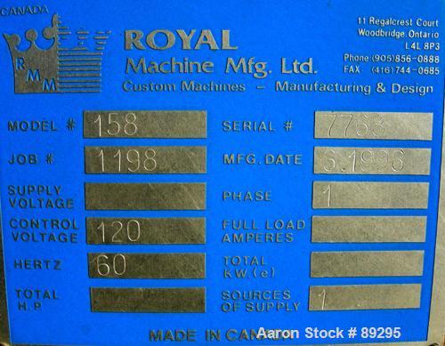 USED: Royal Machine dual lane dump table, model 158. (2) 6" wide x 236" long pneumatically operated stainless steel rails. Mounted on a carbon steel frame. Built 1996.