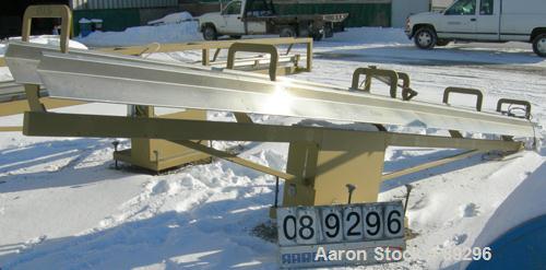 USED: Royal Machine dual lane dump table, model 158. (2) 6" wide x 236" long pneumatically operated stainless steel rails. Mounted on a carbon steel frame. Built 1997.