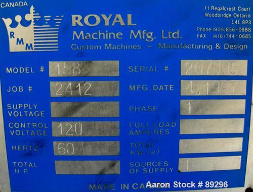 USED: Royal Machine dual lane dump table, model 158. (2) 6" wide x 236" long pneumatically operated stainless steel rails. Mounted on a carbon steel frame. Built 1997.