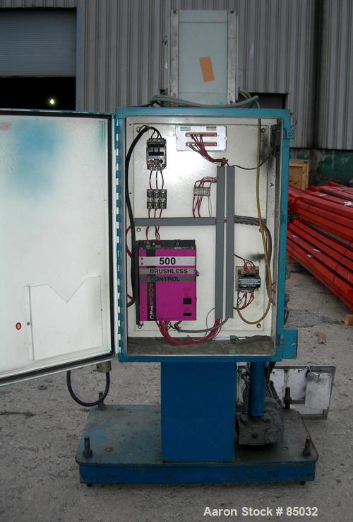 USED: Puller, (2) 4" wide x 25" long contact area, manually adjustable cleated belts. Driven by a 1.5 hp DC gearmotor. Includes a Powertec 500 panel.