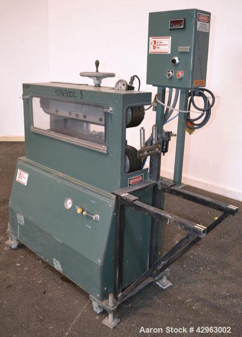 Used Al-Be Industries Puller, Model PV400AC. (2) 3-1/2’’ Wide x 32’’ long contact  rubber belts. 0’’ to 4’’ Capacity opening, manually adjustable. Driven by a 2hp, 3/60/230/460 volt , 1725 rpm gear m...