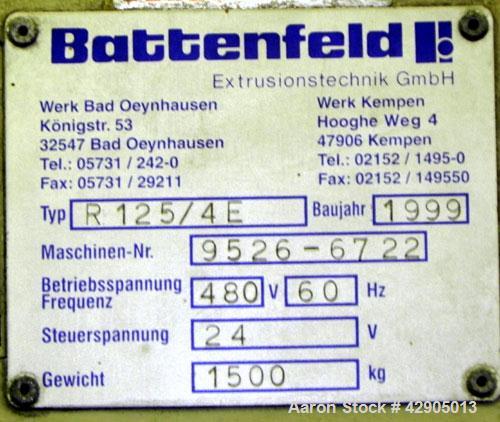 Used Battenfeld Extrusionstechnik Multiple Caterpillar Haul-Off, Model R 125/4E. Pipe diameter capacity 25mm to 125mm (0.98’’-4.92’’). (4) 3/4’’ Wide x 54’’ long contact area cleated adjustable belts...