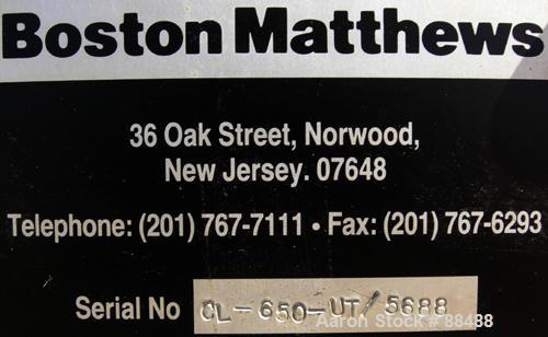USED: Boston Matthews belt puller, model CL650-UT. (2) Manually adjustable belts, 4-1/2" wide x 42" long contact area. Driven by a 3 hp, 180 volt, 1750 rpm DC motor with reducer. Approximately 1-143 ...