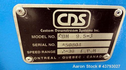 Used Custom Downstream Systems Belt Puller, Model CBH 9.5-3. Right to left operation. (2) 2-3/4" wide x approximate 9-1/2" long contact area rubber belts. Approximately 2 to 30 feet per minute belt s...