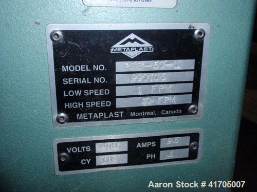 Used Conair Metaplast Belt Puller, Model PC8-50-L. 8" wide x 50" long rubber cleated belts, individually geared drives, rated for 1-10 feet per minute, pneumatically regulated, with Contrex M-Trim pr...
