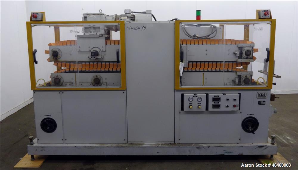 Used Custom Downstream Systems Cleated Puller, Model CCH 96-10Q. (2) 10" Wide x 96" long contact area cleated belts. Approximate 1 to 20 feet per minute. Each belt driven by 3 hp, 3/60/230/460 volt, ...
