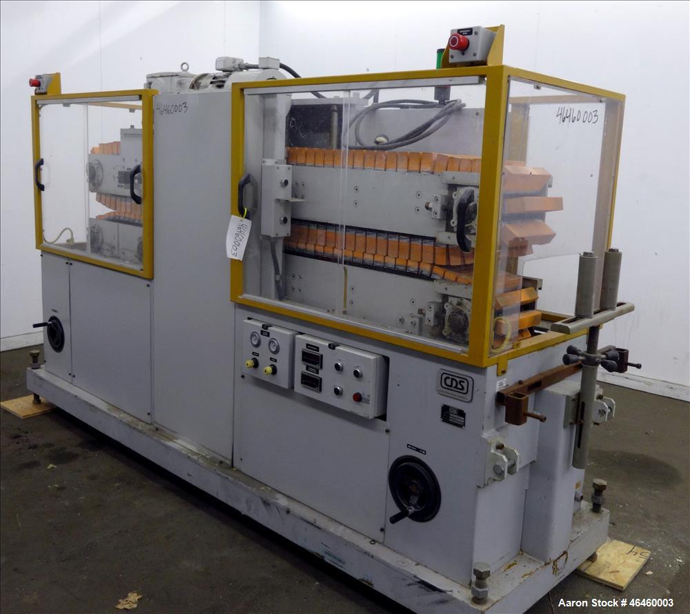 Used Custom Downstream Systems Cleated Puller, Model CCH 96-10Q. (2) 10" Wide x 96" long contact area cleated belts. Approximate 1 to 20 feet per minute. Each belt driven by 3 hp, 3/60/230/460 volt, ...