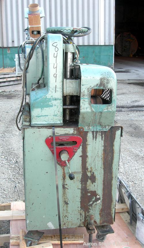 Used Gatto Belt Puller, Model 205-4. (2) 4" Wide x 15" contact area. Manually adjustable rubber belts. Driven by an approximate 2 hp motor. Includes a Toshiba transistor inverter controller. Mounted ...