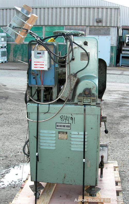 Used Gatto Belt Puller, Model 205-4. (2) 4" Wide x 15" contact area. Manually adjustable rubber belts. Driven by an approximate 2 hp motor. Includes a Toshiba transistor inverter controller. Mounted ...