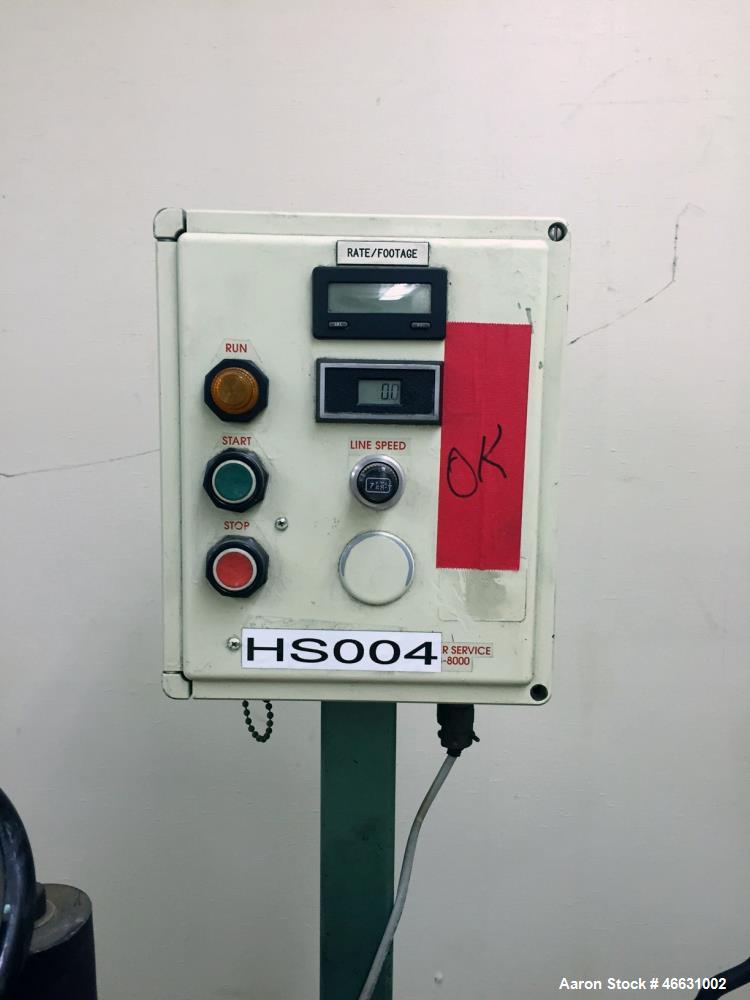 Used Goodman Stand-Alone Puller, Model 6E. Approximately 6" Wide x 24" Long. Manual adjustable raise. Maximum belt opening 6". Driven by a 1hp, 1/60/180 volt, 1750 rpm motor. Mounted on a carbon stee...