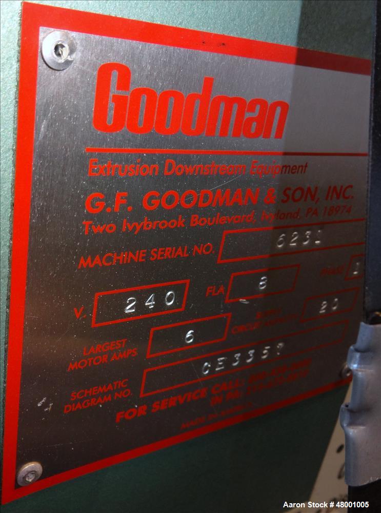 Used Goodman Stand-Alone Puller, Model 6E. Approximately 6" Wide x 24" Long. Manual adjustable raise. Maximum belt opening 6". Driven by a 1hp, 1/60/180 volt, 1750 rpm motor. Mounted on a carbon stee...