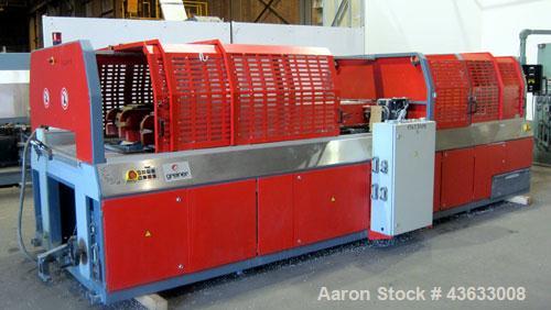 Used Greiner Extrusionstechnik Cat Pul Puller/Saw Combination, Model 30/9-235-S-DS. (2) Approximately 9” wide x 102” long contact length cleated belts, and (1) upacting saw with pneumatic hold down, ...