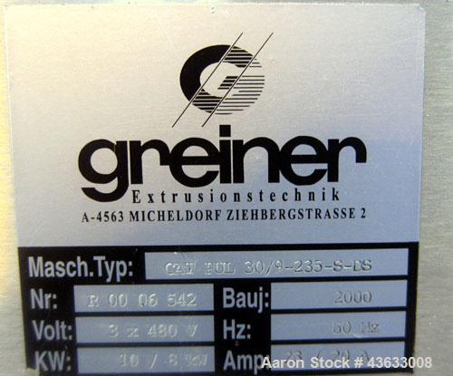 Used Greiner Extrusionstechnik Cat Pul Puller/Saw Combination, Model 30/9-235-S-DS. (2) Approximately 9” wide x 102” long contact length cleated belts, and (1) upacting saw with pneumatic hold down, ...