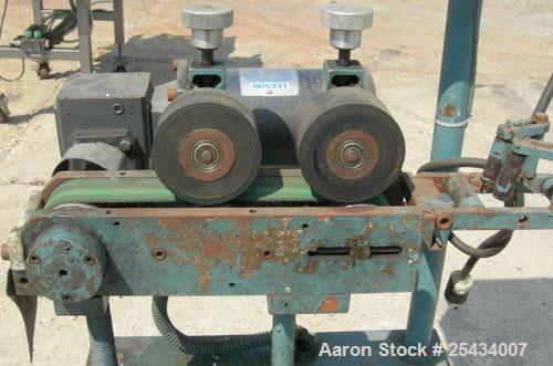 Used-  Puller, 2" wide x 12" long bottom belt.  (2) 4" diameter x 2" wide top rubber rolls.  Manually adjustable.  Driven by...