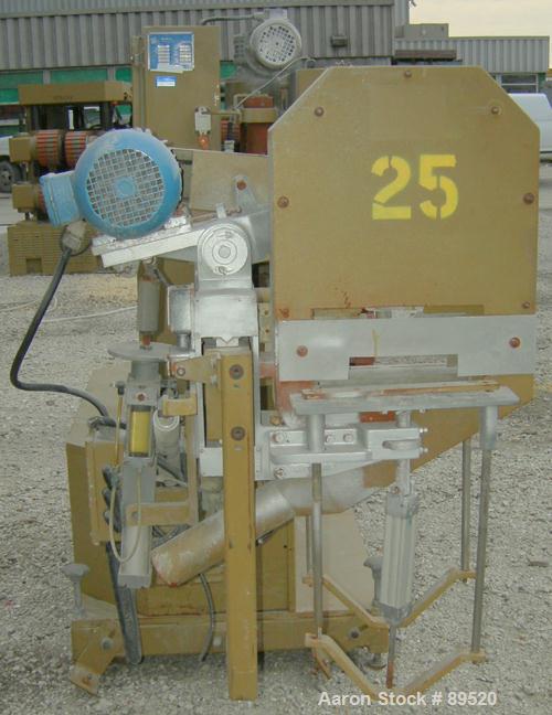USED: Royal Machine cleated belt puller/cutter, model 055. (2) 7-1/2" wide x 58" long contact area belts, driven by an approximate 2 hp motor; (1) chop saw, approximate 14" diameter blade, driven by ...