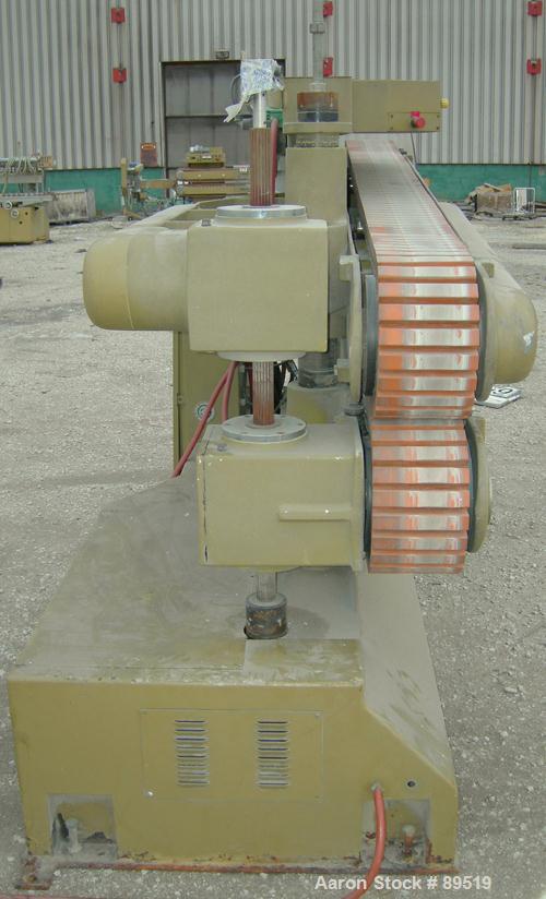 USED: Royal Machine belt puller, model 056. (2) 8" wide x 8' long contact areas. Top belt motorized adjustment, bottom belt manually adjustable. Driven by an approximate 5 hp motor. Includes control ...
