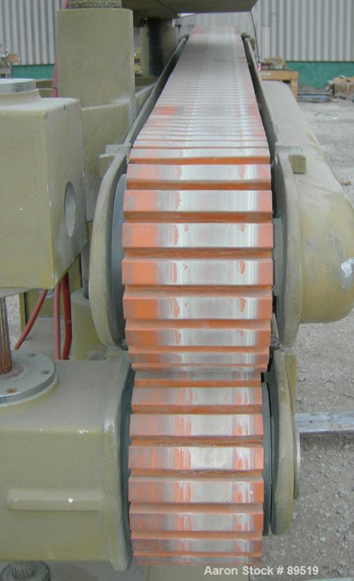 USED: Royal Machine belt puller, model 056. (2) 8" wide x 8' long contact areas. Top belt motorized adjustment, bottom belt manually adjustable. Driven by an approximate 5 hp motor. Includes control ...