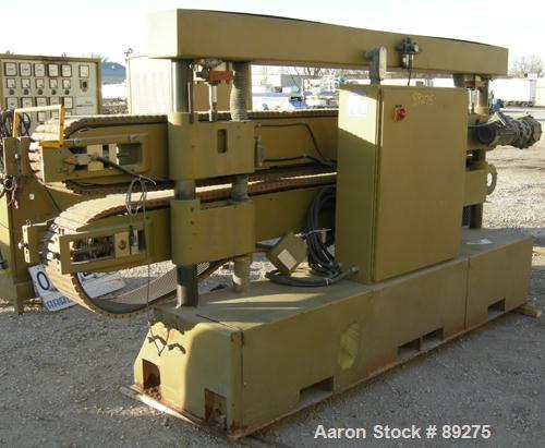 Used Royal Machine Cleated Belt Puller, Model 067. (2) 10" wide x 12' long contact area. Pneumatically adjustable belts. Each belt driven by a 2 hp, 640 volt, 2500 rpm DC gearmotor. (1 belt missing m...