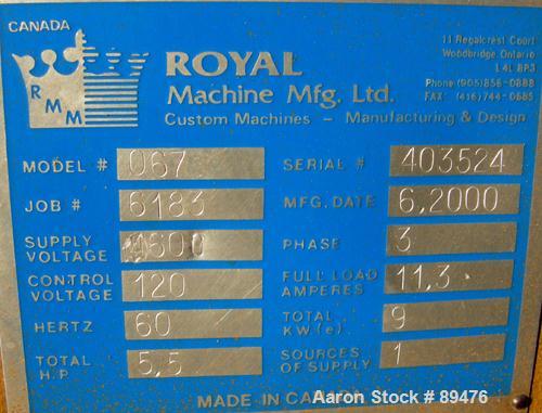 USED: Royal Machine cleated belt puller, model 067. (2) 10" wide x 12' long contact area. Pneumatically adjustable belts. Each belt driven by a 2 hp, 230/460 volt, 1750 rpm  gearmotor. Includes contr...