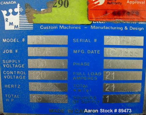 USED: Royal Machine dual lane cleated belt puller, model 069. (2) Lanes each with (2) 8" wide x 12' long contact area. Pneumatically adjustable belts. Driven by an approximate 15 hp motor. Includes c...