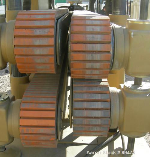 USED: Royal Machine dual lane cleated belt puller, model 069. (2) Lanes each with (2) 8" wide x 12' long contact area. Pneumatically adjustable belts. Driven by an approximate 15 hp motor. Includes c...