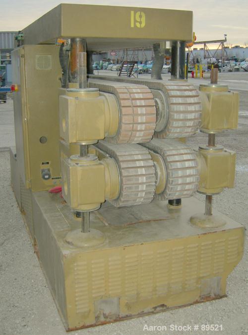 USED: Royal Machine dual lane cleated belt puller, model 069. (2) Lanes each with (2) 8" wide x 12' long contact area. Pneumatically adjustable belts. Driven by an approximate 15 hp motor. Includes c...