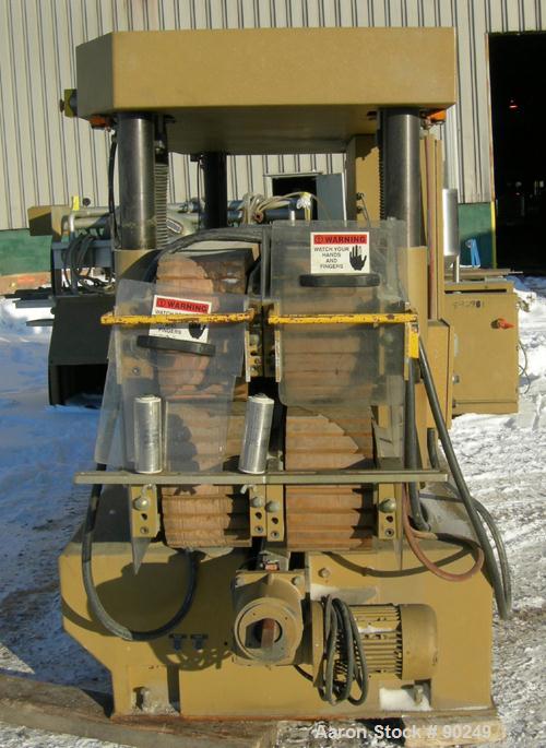 USED: Royal Machine dual lane cleated belt puller, model 069. (2) Lanes each with (2) 8" wide x 12' long contact area. Pneumatically adjustable belts. Driven by an approximate 15 hp motor. Includes c...