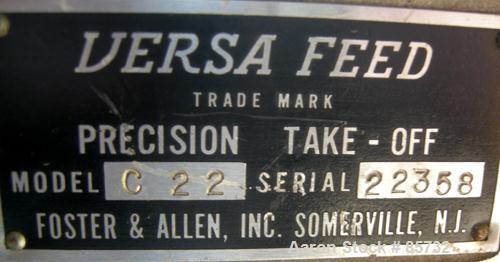 USED: Versa puller/cutter machine consisting of: (1) Versa puller, model C22, serial #22358, (2) 2" wide x 11" contact length manually adjustable rubber belts, approx 2-1/4" daylight. (1) Versa cutte...