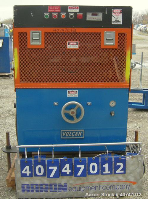 Used Vulcan Belt Puller. 4" wide x 27" long contact length rubber belts, manually adjustable. Driven by a 3 hp, 180 volt, 1750 rpm DC gearmotor, ratio 20 to 1. Includes a Reliance drive panel. Mounte...