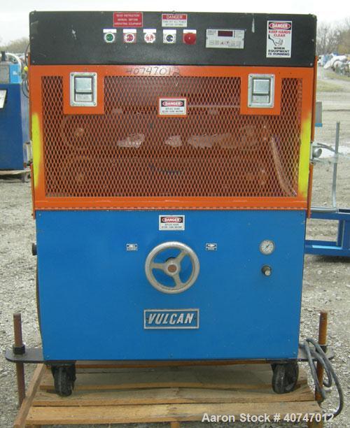 Used Vulcan Belt Puller. 4" wide x 27" long contact length rubber belts, manually adjustable. Driven by a 3 hp, 180 volt, 1750 rpm DC gearmotor, ratio 20 to 1. Includes a Reliance drive panel. Mounte...