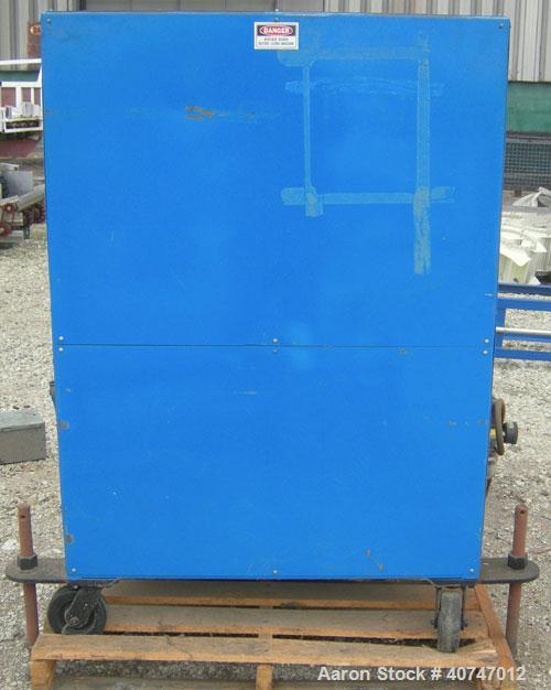 Used Vulcan Belt Puller. 4" wide x 27" long contact length rubber belts, manually adjustable. Driven by a 3 hp, 180 volt, 1750 rpm DC gearmotor, ratio 20 to 1. Includes a Reliance drive panel. Mounte...