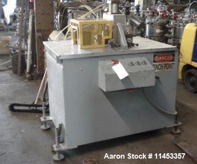 Used- Pipe Saw, 16", mounted on a pneumatically operated clamp table. 18" of table travel.
