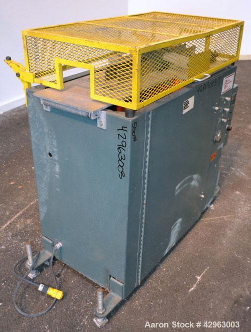 Used Al-Be Industries Upacting Traveling Table Saw, Model AB14S. Approximately 14" diameter blade. Capacity up to 4’’ diameter, and 2’’ high x 6’’ wide shapes at 20 cuts per minute at a maximum line ...