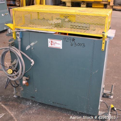 Used Al-Be Industries Upacting Traveling Table Saw, Model AB14S. Approximately 14" diameter blade. Capacity up to 4’’ diameter, and 2’’ high x 6’’ wide shapes at 20 cuts per minute at a maximum line ...