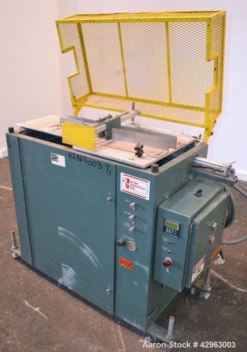 Used Al-Be Industries Upacting Traveling Table Saw, Model AB14S. Approximately 14" diameter blade. Capacity up to 4’’ diameter, and 2’’ high x 6’’ wide shapes at 20 cuts per minute at a maximum line ...
