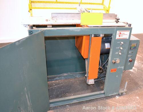Used Al-Be Industries Upacting Traveling Table Saw, Model AB14S. Approximately 14" diameter blade. Capacity up to 4’’ diameter, and 2’’ high x 6’’ wide shapes at 20 cuts per minute at a maximum line ...