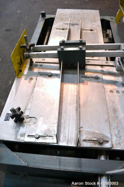 Used Al-Be Industries Upacting Traveling Table Saw, Model AB14S. Approximately 14" diameter blade. Capacity up to 4’’ diameter, and 2’’ high x 6’’ wide shapes at 20 cuts per minute at a maximum line ...