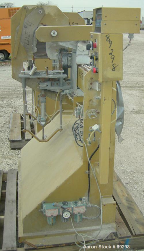 USED: Becz Machine traveling cut off chop saw, model 101. Approximate 14" diameter blade, pneumatically adjustable hold downs. Approximate 24" saw travel. Driven by a 2 hp, 3/60/575 volt, 3460 rpm mo...