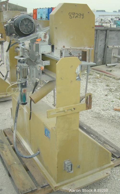 USED: Becz Machine traveling cut off chop saw, model 101. Approximate 14" diameter blade, pneumatically adjustable hold downs. Approximate 24" saw travel. Driven by a 2 hp, 3/60/575 volt, 3460 rpm mo...