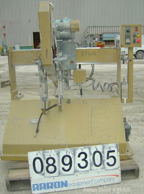 USED: Becz Machine traveling cut off chop saw, model 101. Approximate 14" diameter blade, pneumatically adjustable hold downs. Approximate 24" saw travel. Driven by a 2 hp, 3/60/575 volt, 3450 rpm mo...