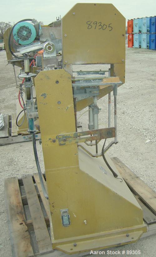 USED: Becz Machine traveling cut off chop saw, model 101. Approximate 14" diameter blade, pneumatically adjustable hold downs. Approximate 24" saw travel. Driven by a 2 hp, 3/60/575 volt, 3450 rpm mo...