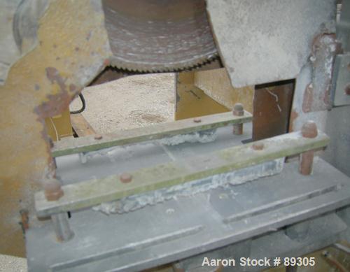 USED: Becz Machine traveling cut off chop saw, model 101. Approximate 14" diameter blade, pneumatically adjustable hold downs. Approximate 24" saw travel. Driven by a 2 hp, 3/60/575 volt, 3450 rpm mo...