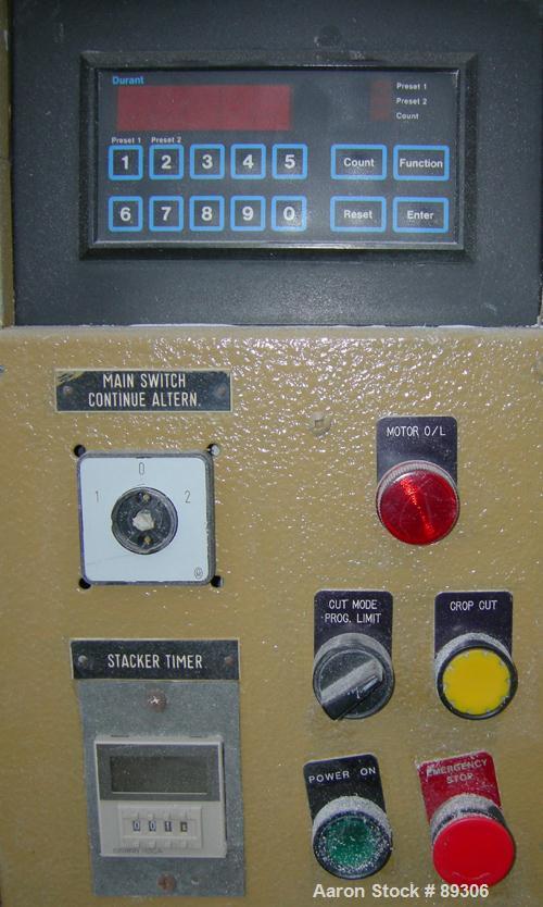 Used Becz Machine Traveling Cut Off Chop Saw, Model 101. Approximate 14" diameter blade, pneumatically adjustable hold downs. Approximate 24" saw travel. Driven by a 2 hp, 3/60/575 volt, 3450 rpm mot...