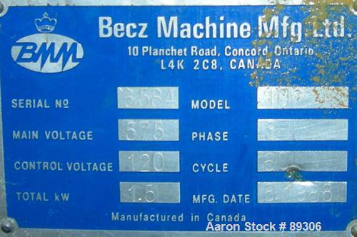 Used- Becz Machine Traveling Cut Off Chop Saw, Model 101. Approximate 14" diameter blade, pneumatically adjustable hold down...