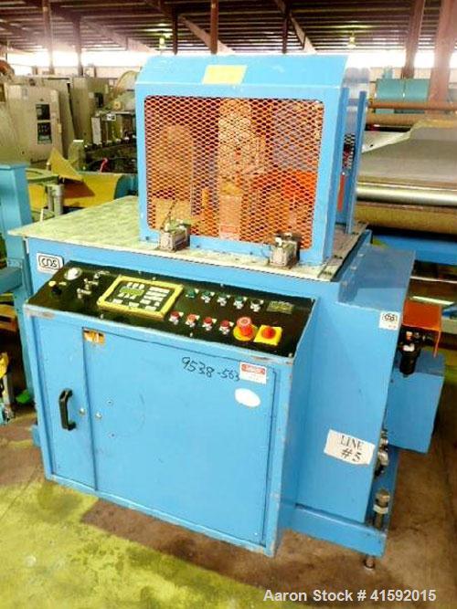 Used CDS Traveling Cut Off Saw, Model CSS 6.5-13. Up acting blade, 26" servo traveling table. Top hold down. Profile cross section 3.5" high x 13" wide. Maximum O.D. 6.7". Blade rpm 2156. 3/60/575 vo...