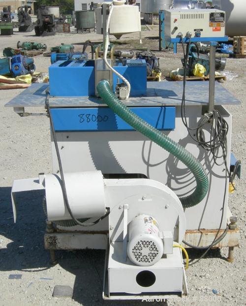 Used Custom Downstream Systems Upacting Traveling Miter Saw, Model CTS-6.5-13. Approximately 14" diameter blade, pneumatically adjustable top clamp. Can be set to 15, 30 and 45 degree angles. Driven ...