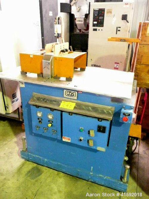 Used CDS Traveling Cut Off Saw, Model CSS 6.5-13. Up acting blade, 18'' AC traveling table. Top hold down. Profile cross section 3.5'' high x 13'' wide. Maximum O.D. 6.7''. Blade rpm 2156. 3/60/575 v...
