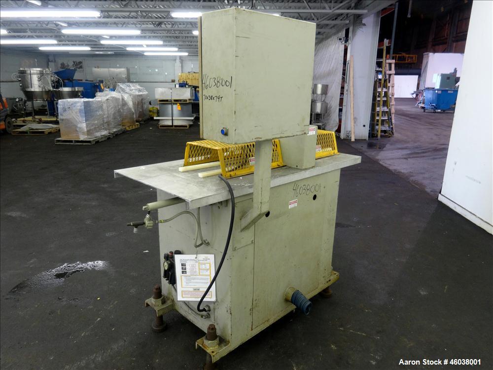 Used Conair Jetro Gatto Cut-Off Saw, Model UC-4-18. Approximate 16" diameter cutting blade. 18" Travel, 4-1/2" O.D. capacity with a 25" maximum cut length. Driven by a 1hp, 3/60/208-230/460 volt, 345...