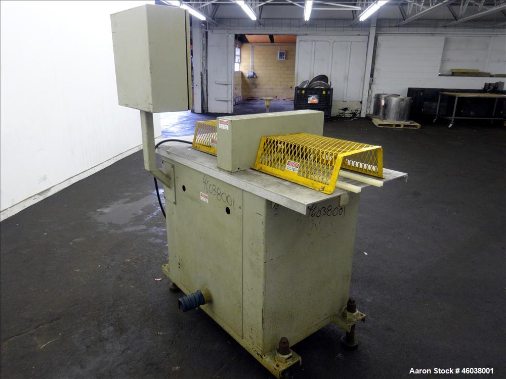 Used Conair Jetro Gatto Cut-Off Saw, Model UC-4-18. Approximate 16" diameter cutting blade. 18" Travel, 4-1/2" O.D. capacity with a 25" maximum cut length. Driven by a 1hp, 3/60/208-230/460 volt, 345...